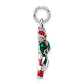 Sterling Silver Enamel Candy Cane Charm with Rhodium Elegance